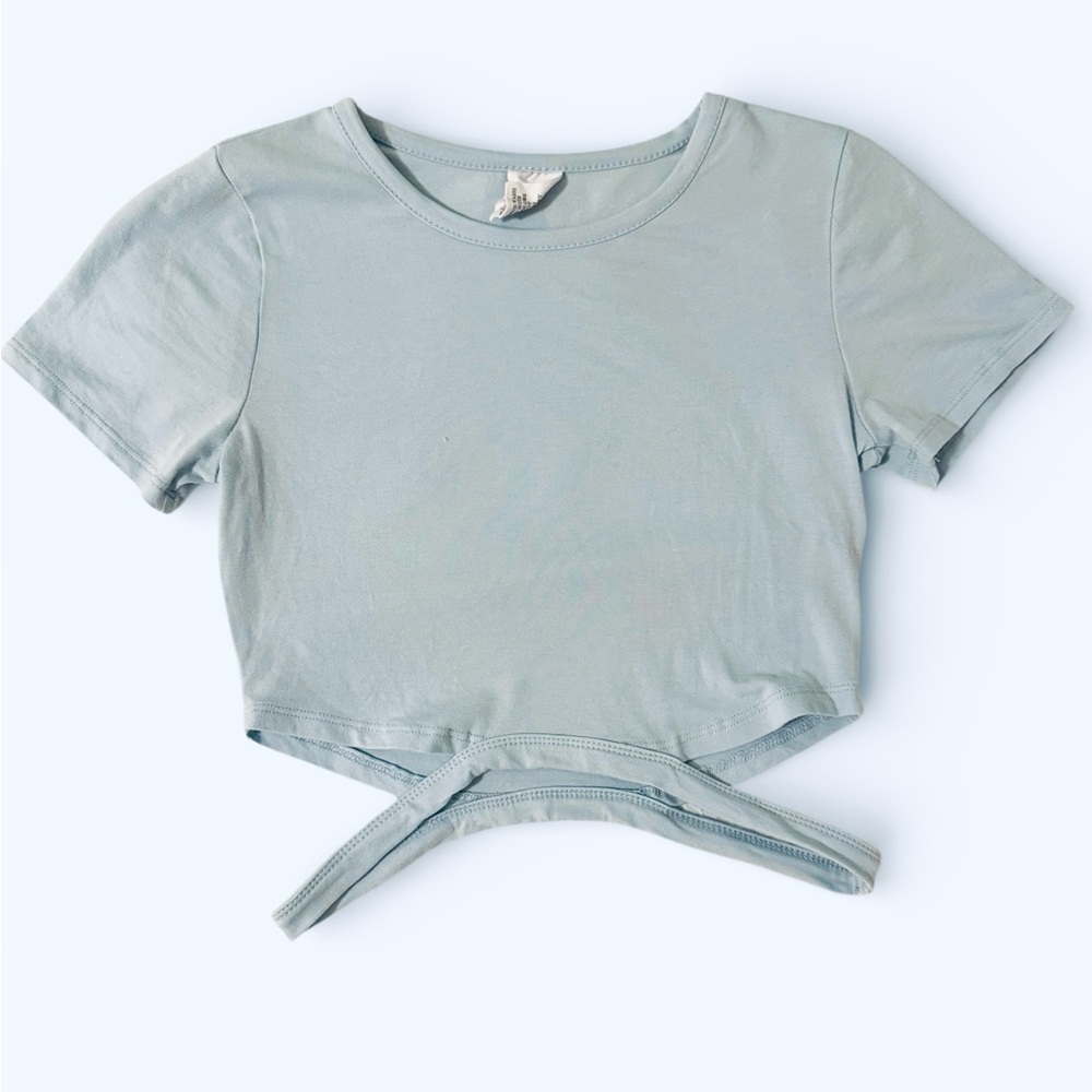 Light Blue Cropped Tee with Side Cut Outs